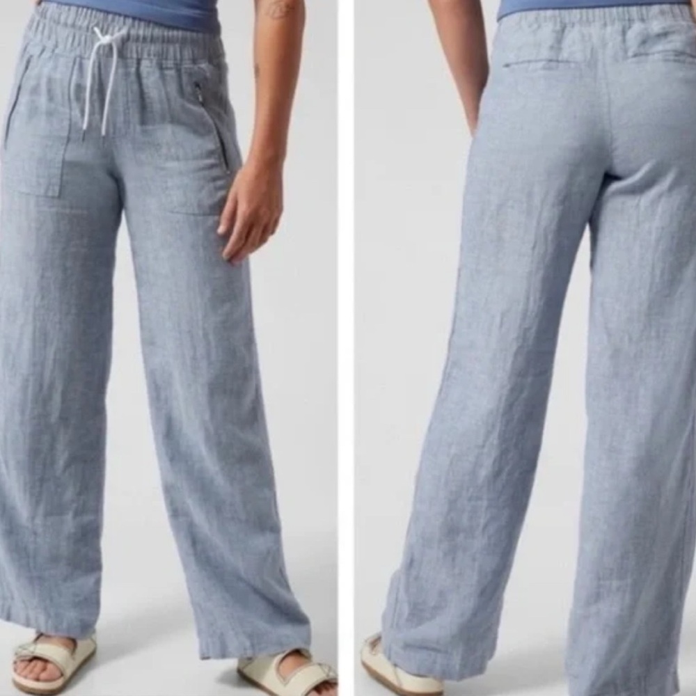 Athleta Sky Blue Wide-Leg Linen-Blend Pants